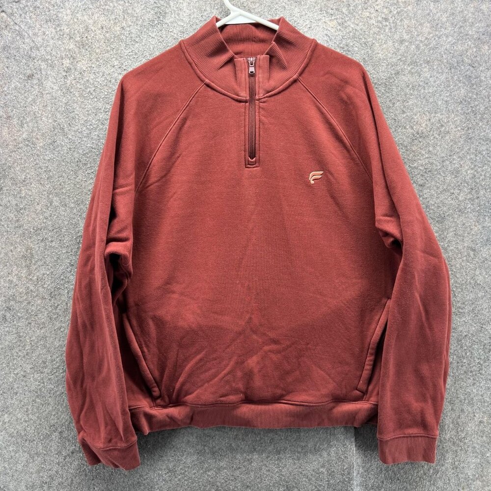 Fabletics Sweatshirt Mens XL Red 1/4 Zip Mock Neck Fleece Pullover Stretch